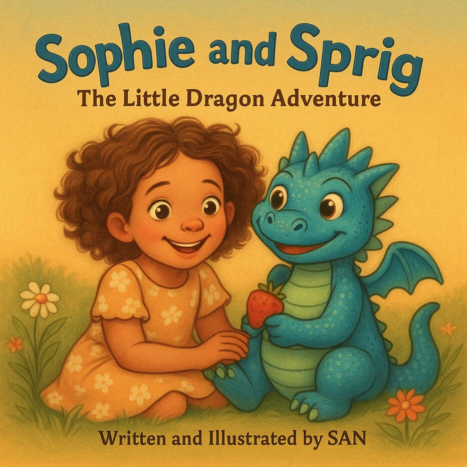 Sophie and Sprig Book Cover Illustration of Sophie and Sprig sitting together, from the children's book cover